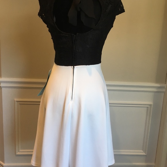 Black and White Summer Dress with Lace Top - Picture 4 of 7